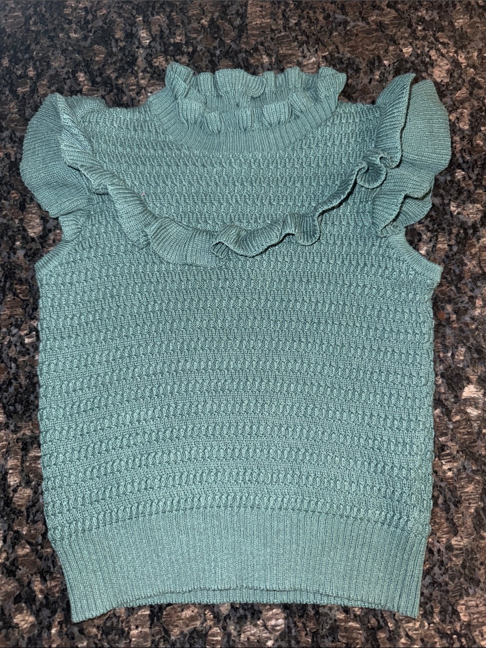 Janie and Jack Aqua Ruffled Mock Neck Knit Tank